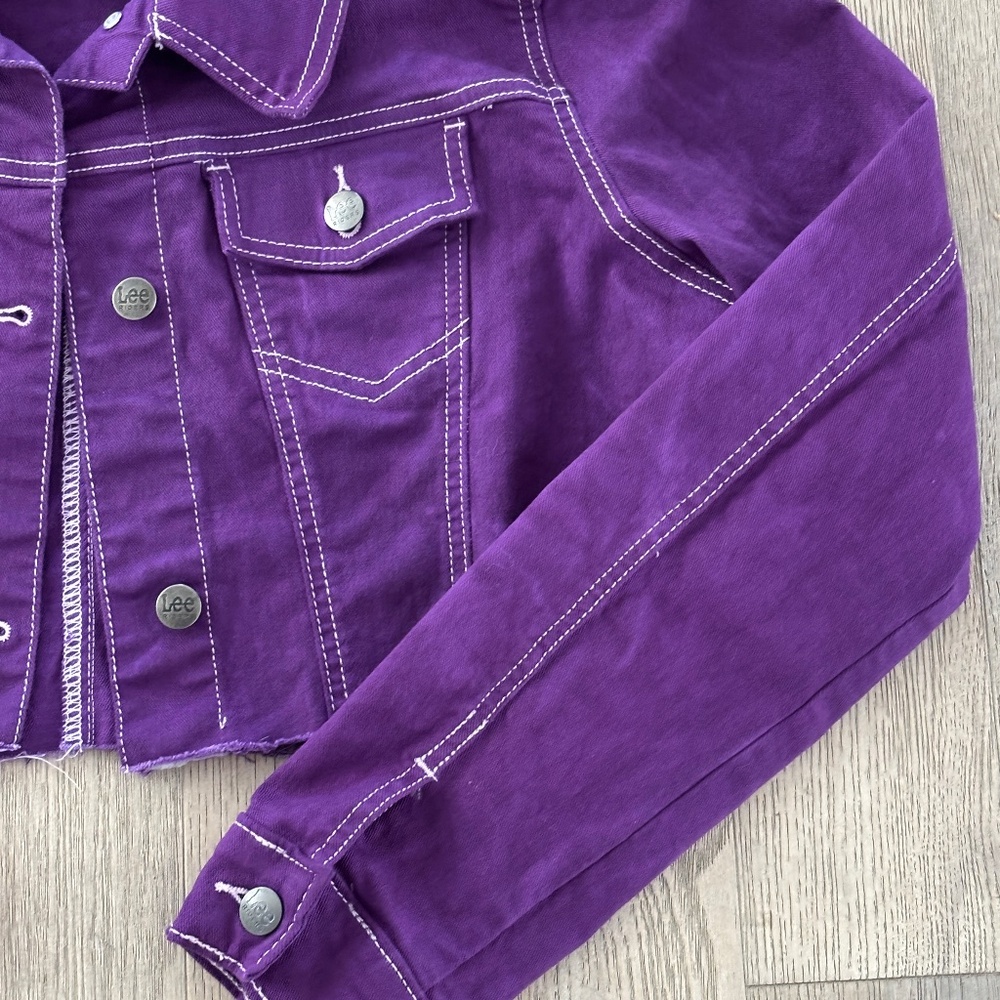 Vintage Lee Riders Cropped Denim Jacket - Purple Size L - Picture 6 of 9